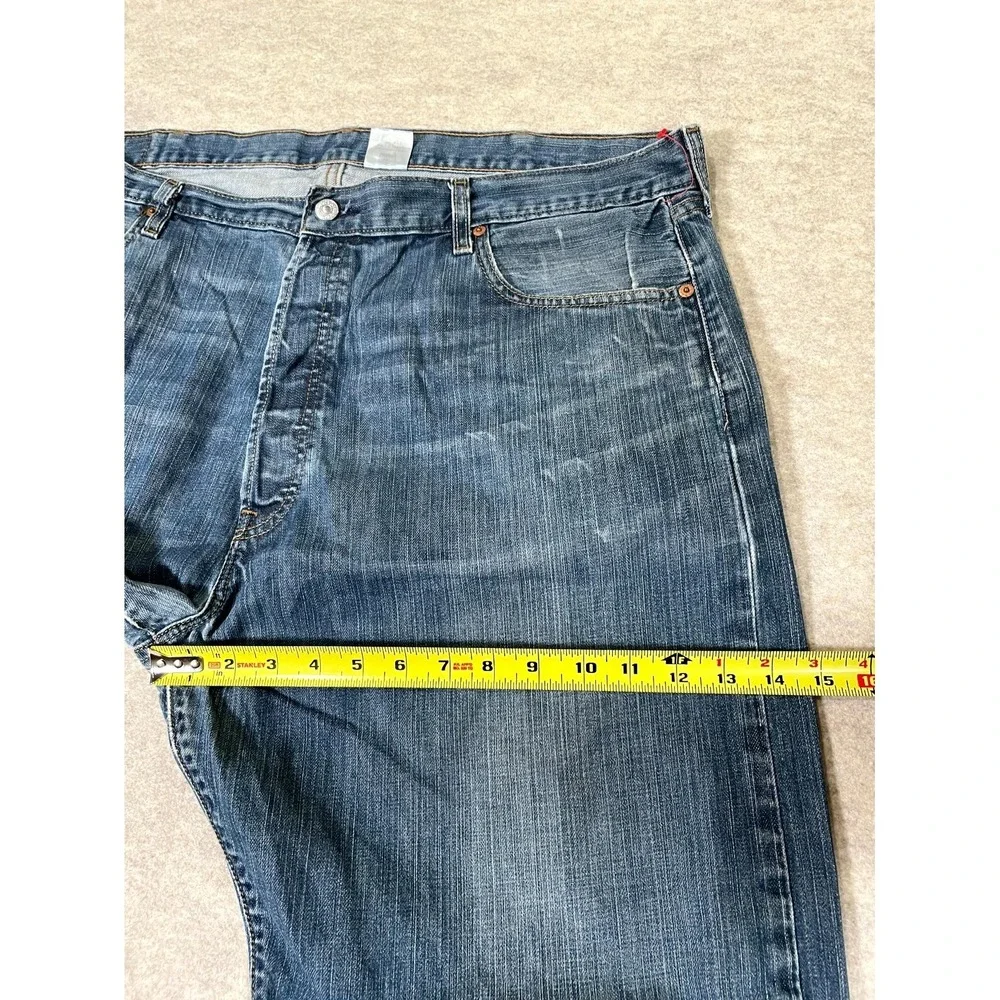 Levis 501 Original Fit Jeans Mens 44x30 Blue Whiskered Denim Cotton Straight Leg